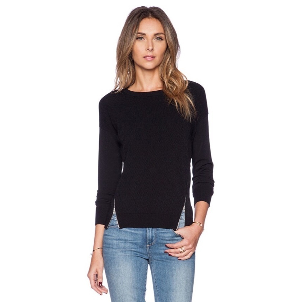 Autumn Cashmere Black Crewneck Zipper Side Texture Sweater PE9070 NWT Size XS